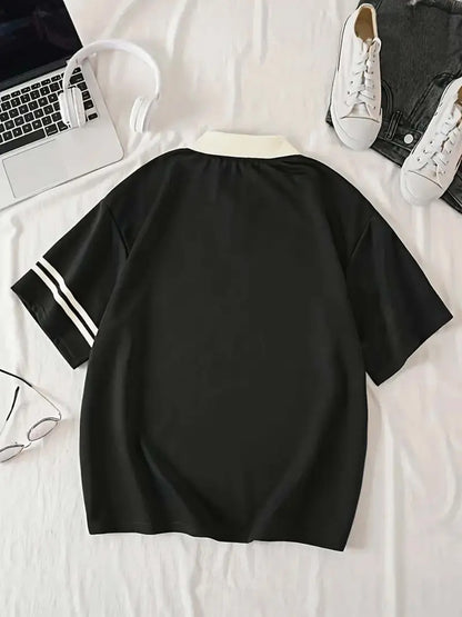 Milano Italy Oversized Printed Women's T-Shirt Polo Raglan Sleeves Crop Tee