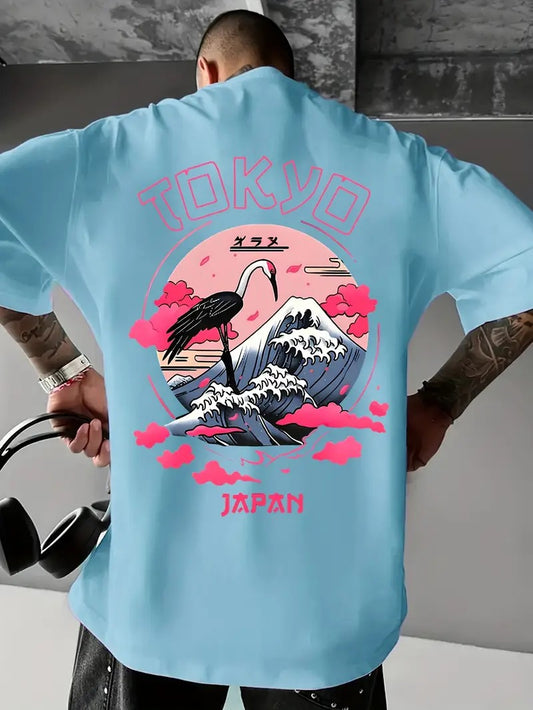 Back Graphic Loose-Fitting Sky Blue Oversized Printed T-Shirt for Men & Unisex