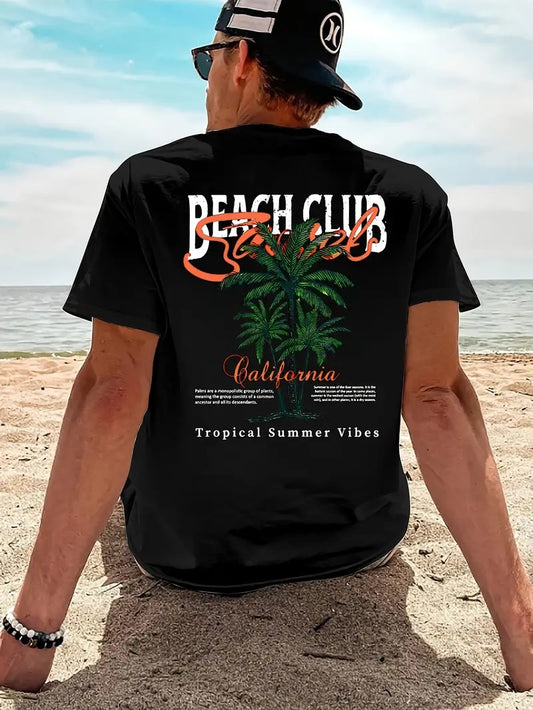 Beach Club Oversized Printed T-Shirt for Men & Unisex, Black Color , Back Print