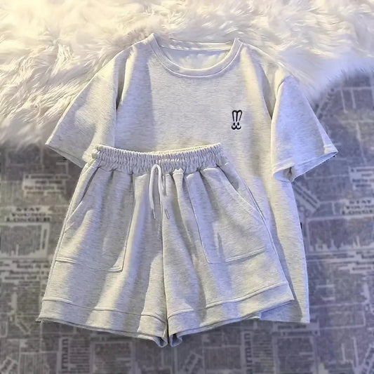 Women's Cord-set Grey Melange Color Relaxed fit for Casual Wear, Women's Sweatshirt & Shorts Set