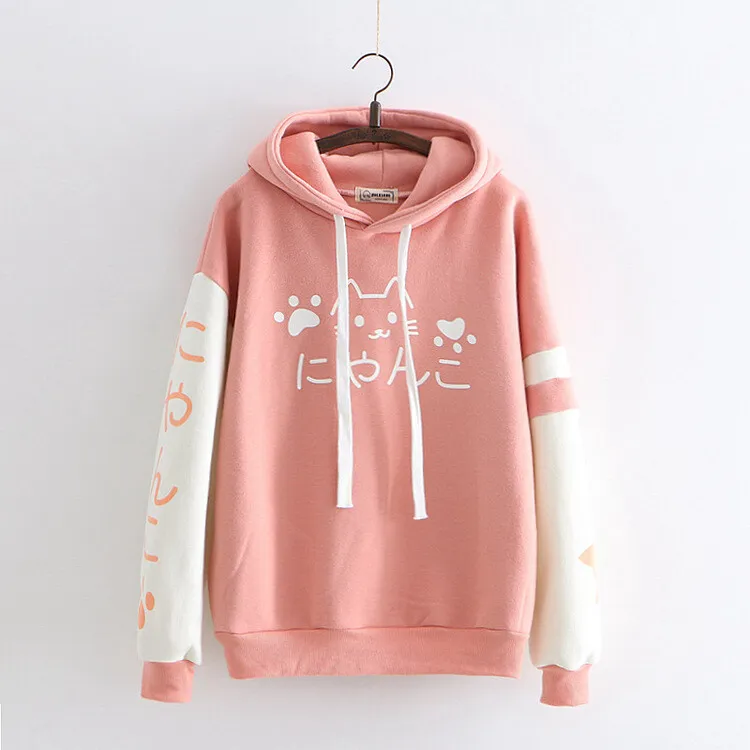Cat Face Printed Oversized Women's Sweatshirt Hoodie, Peach Color, Drop Shoulders