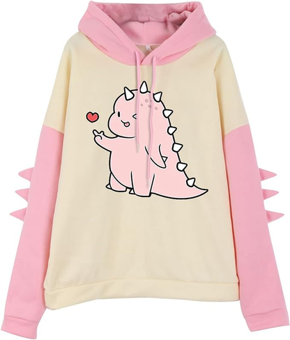Dinosaur Printed Oversized Women's Sweatshirt Hoodie, Lavender Color, Drop Shoulders
