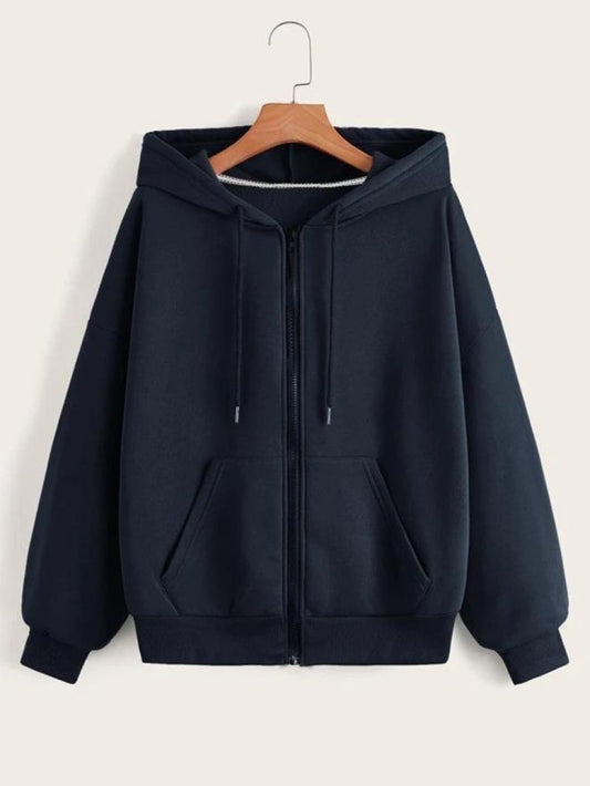 Plain Navy Blue Zipper Women's Sweatshirt Hoodie,  Sweatshirt Hoodie for Men, Unisex Sweatshirt Hoodie