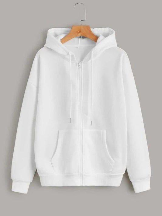 Plain White Zipper Women's Sweatshirt Hoodie,  Sweatshirt Hoodie for Men, Unisex Sweatshirt Hoodie