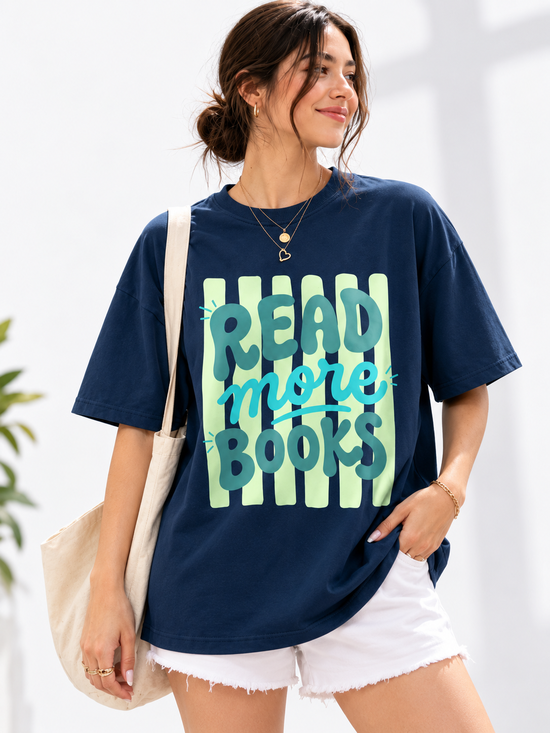Women Navy Blue Printed Relaxed fit Cotton T-Shirt