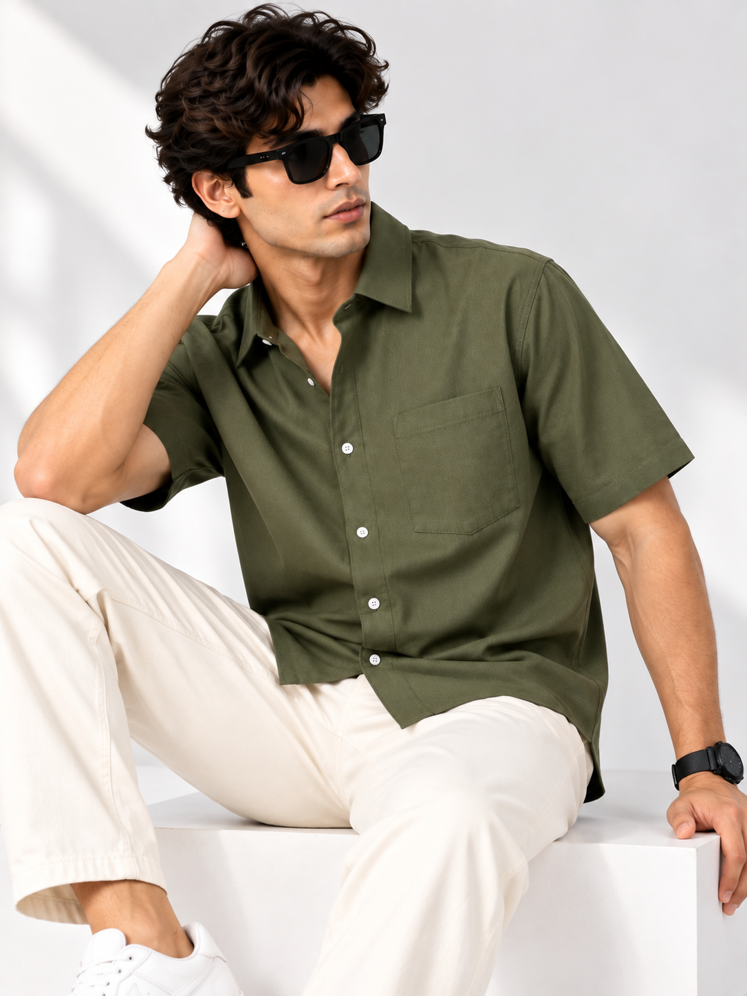 Plain Comfort Fit Cotton Shirt for Men