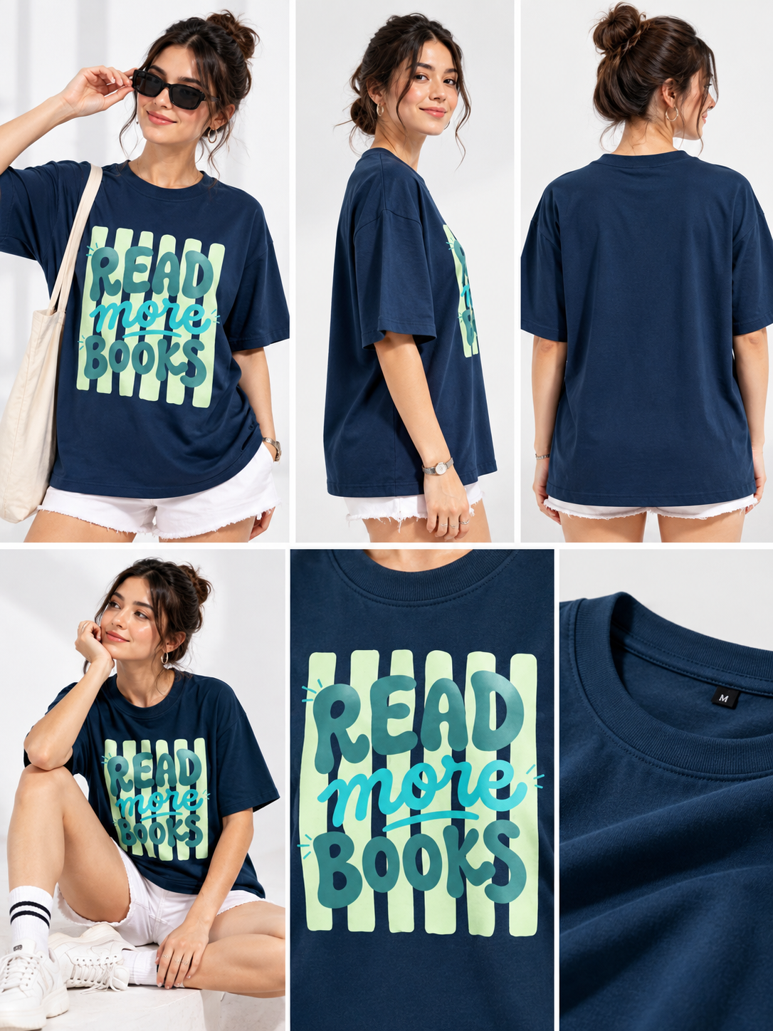 Women Navy Blue Printed Relaxed fit Cotton T-Shirt