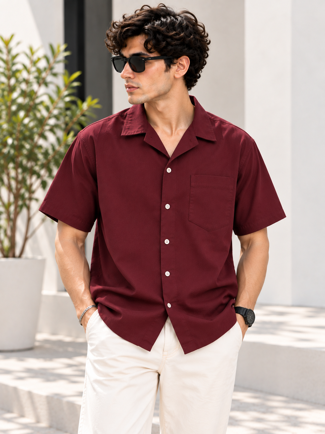 Plain Comfort Fit Cotton Shirt for Men