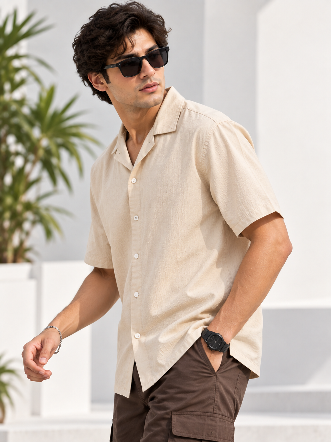 Plain Comfort Fit Cotton Shirt for Men