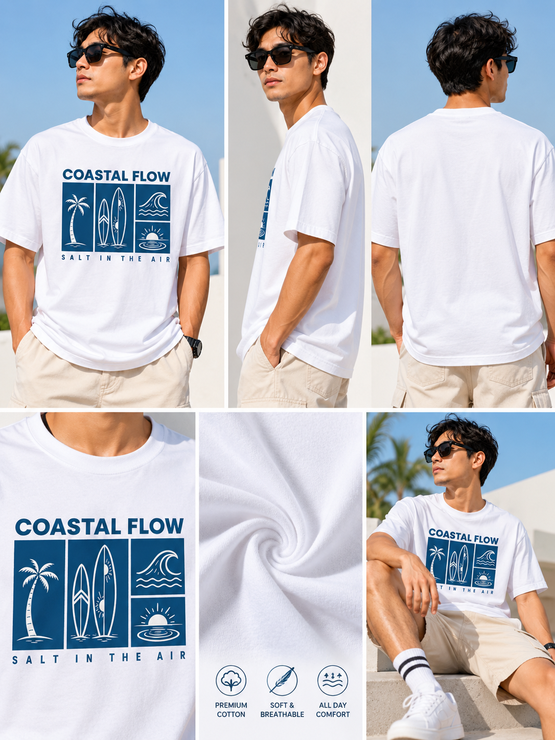 White Typography Printed Oversized Cotton T-Shirt