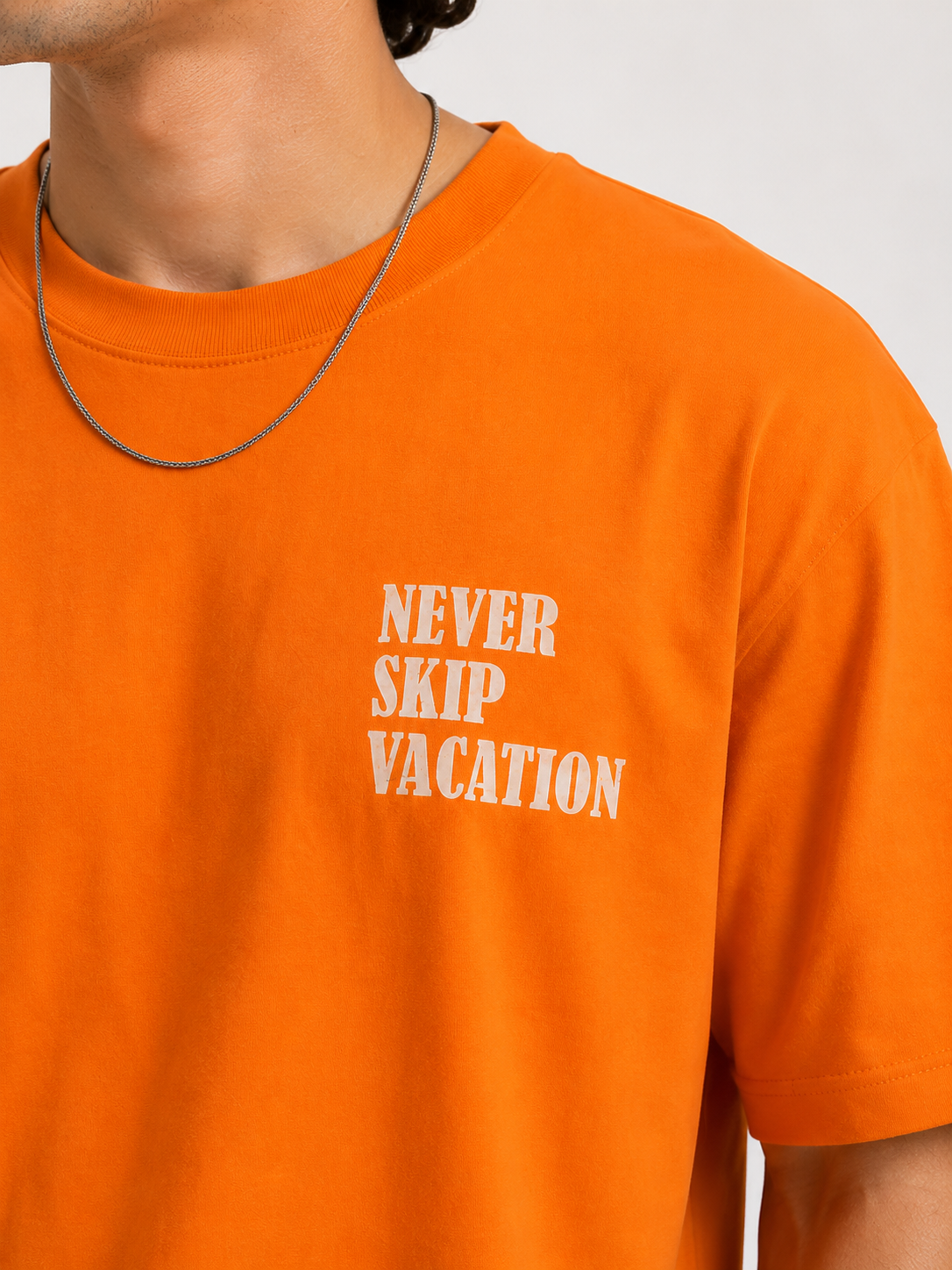 Orange Typography Printed Oversized Cotton T-Shirt
