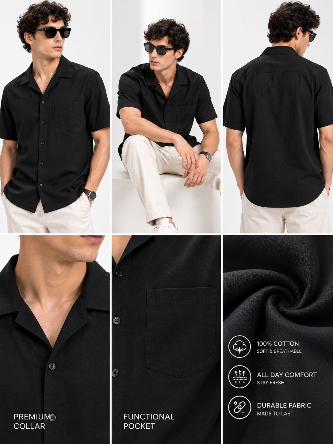 Plain Comfort Fit Cotton Shirt for Men