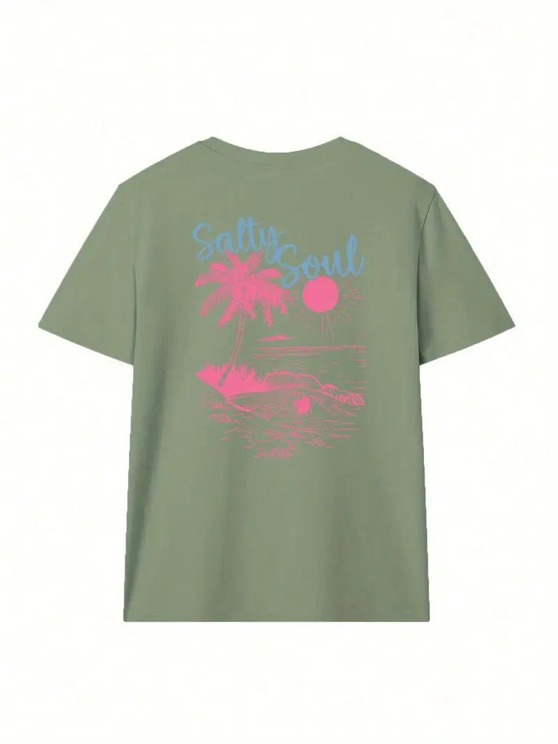 Salty Soul Graphic Oversized Printed Women's T-Shirt Green Color, Unisex, Back Print