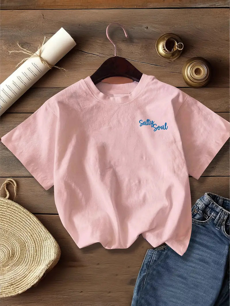 Salty Soul Graphic Oversized Printed Women's T-Shirt Pink Color, Unisex, Back Print