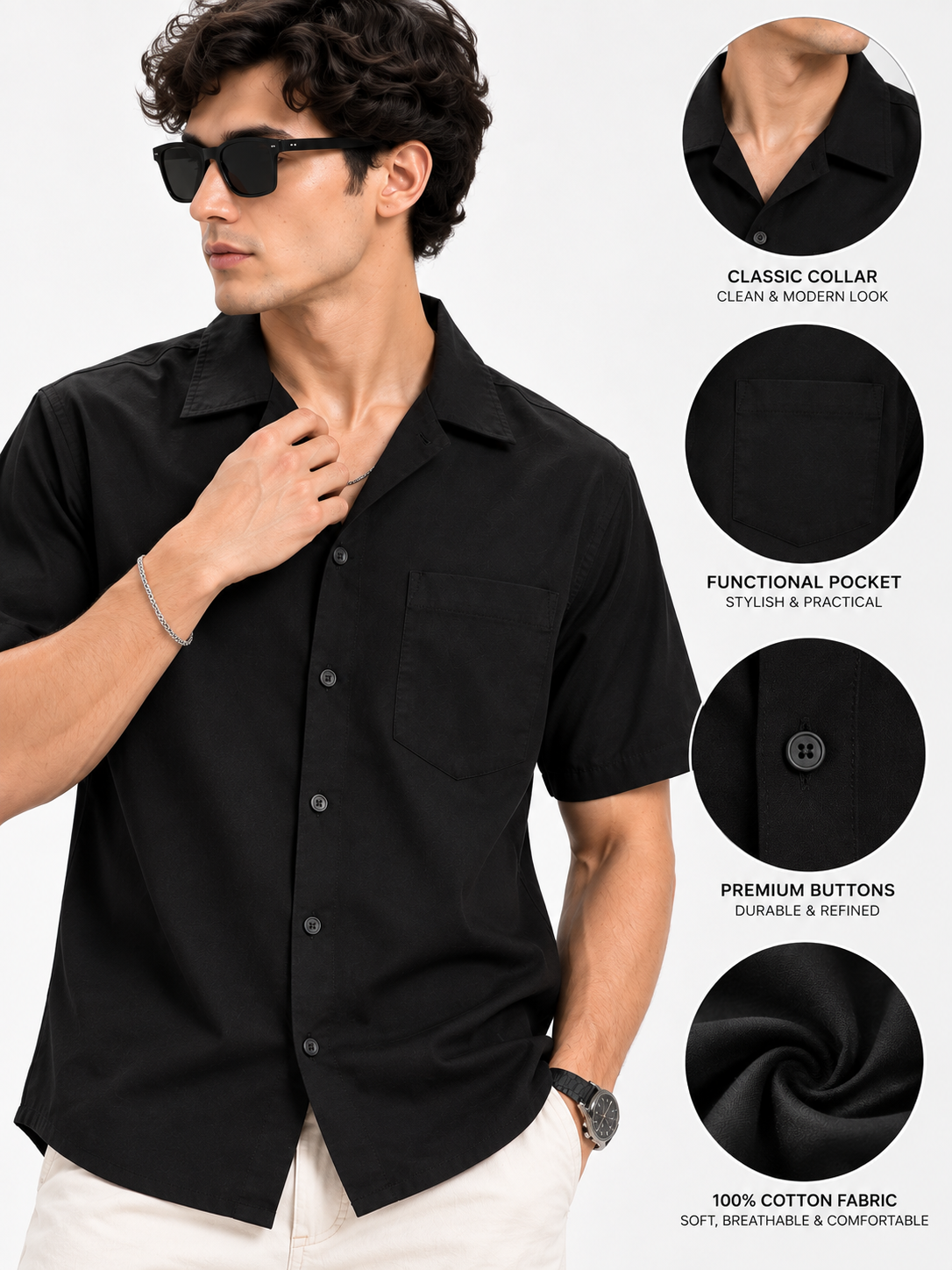 Plain Comfort Fit Cotton Shirt for Men