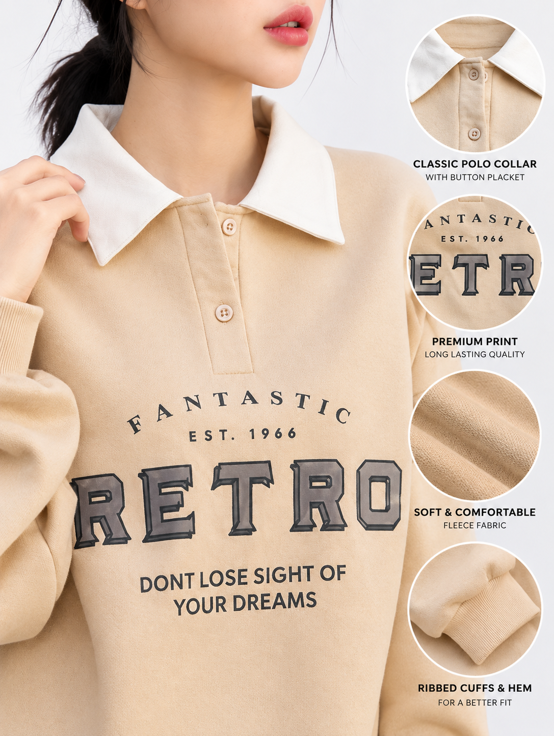 Women Collared Neck Printed Sweatshirt