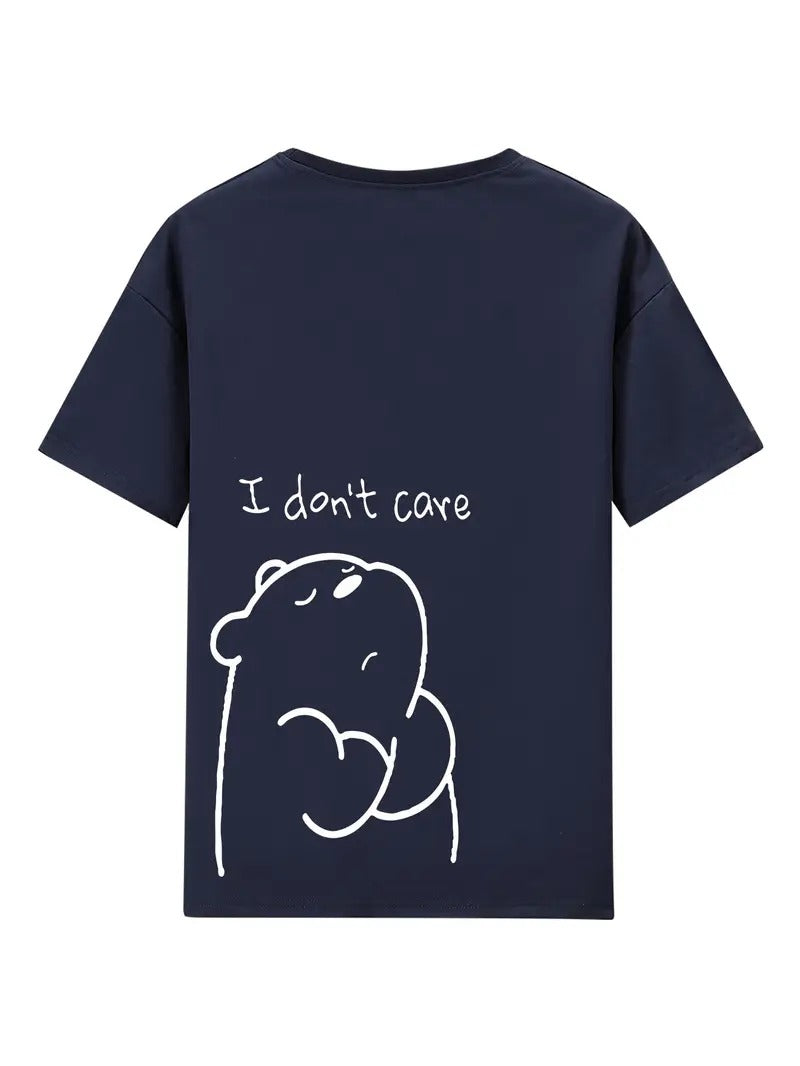 I Don't Care Graphic Oversized Printed Women's T-Shirt Navy Blue Color, Unisex