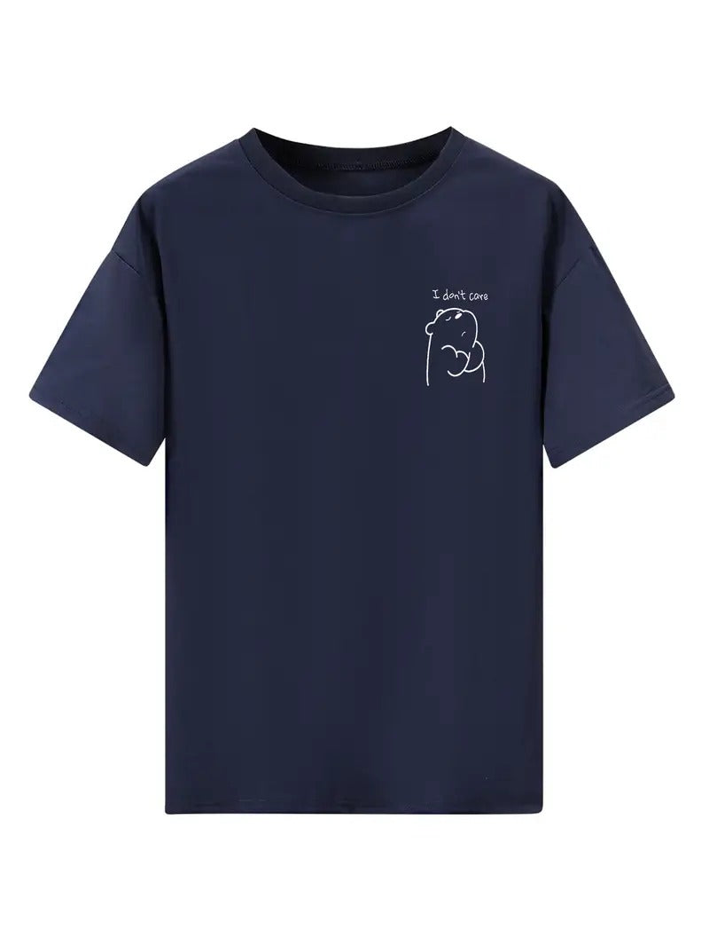 I Don't Care Graphic Oversized Printed Women's T-Shirt Navy Blue Color, Unisex