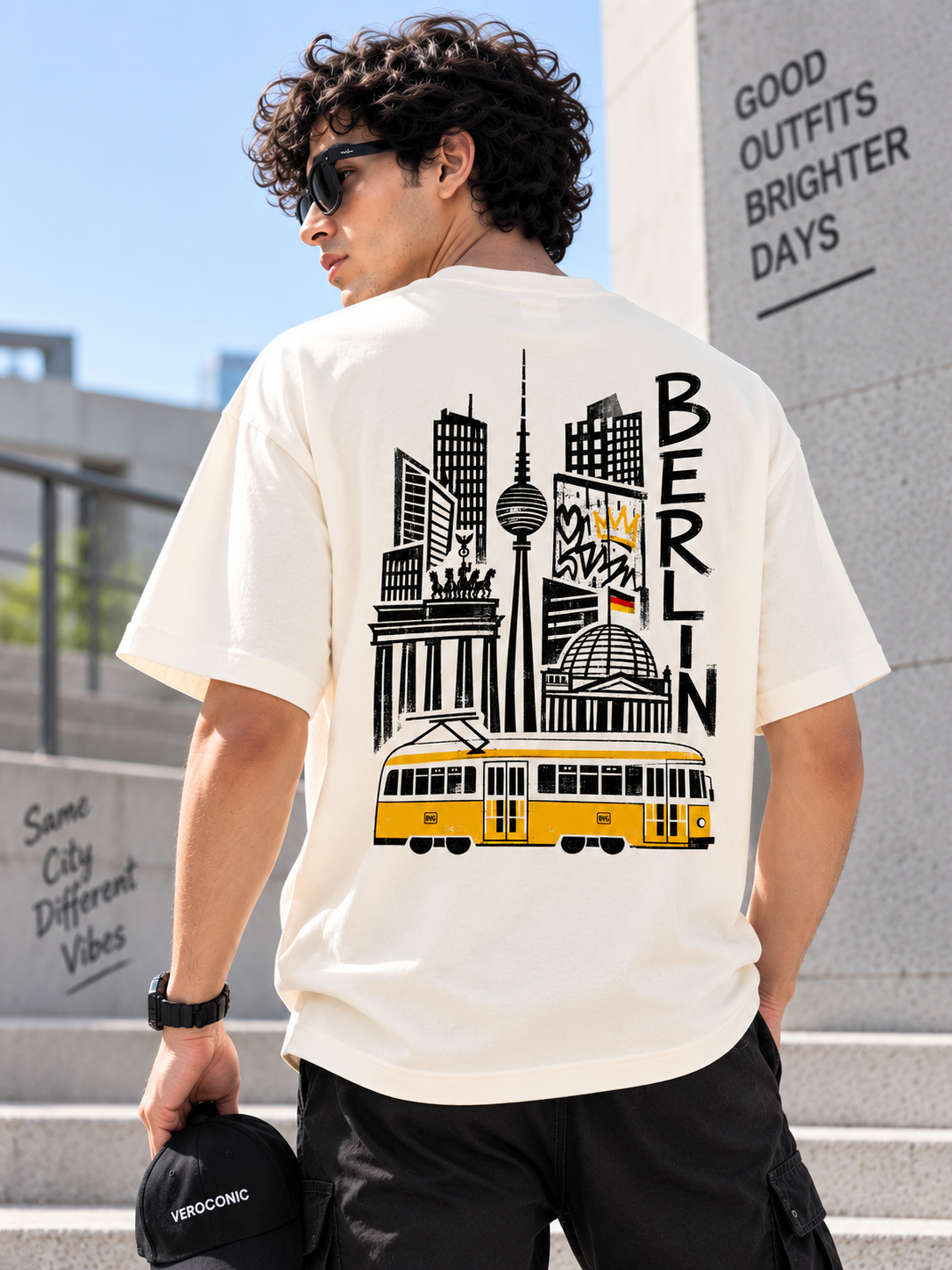 Beige Graphic Printed Oversized Cotton T-Shirt