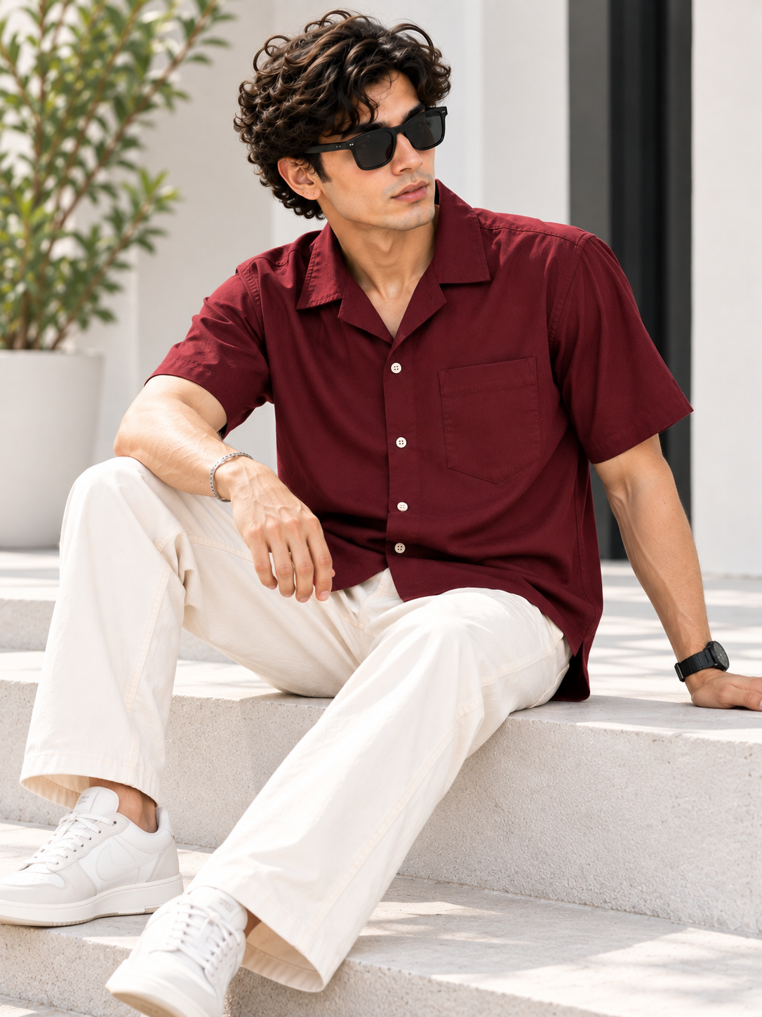 Plain Comfort Fit Cotton Shirt for Men