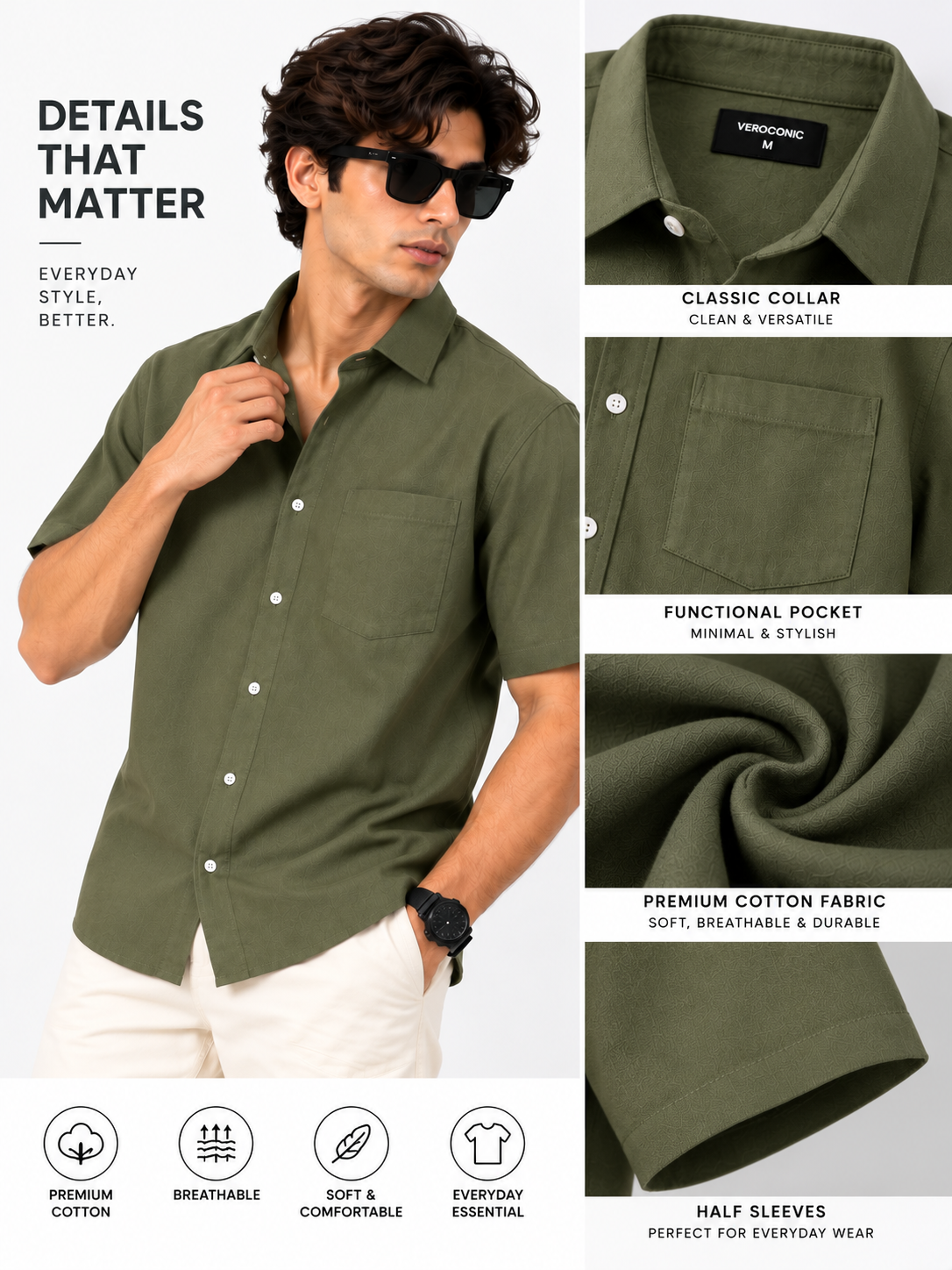 Plain Comfort Fit Cotton Shirt for Men