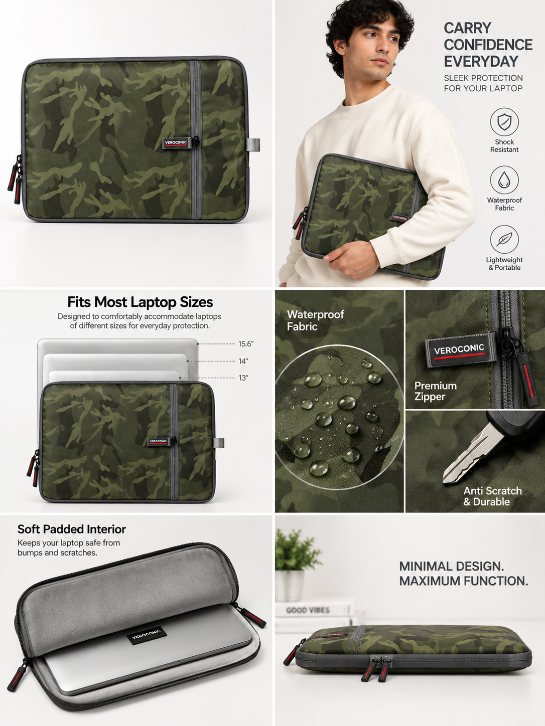 Camouflage Printed Padded Laptop Sleeve | Water Resistant & Anti-Scratch Protective Laptop Case for 13–15.6 Inch Laptops