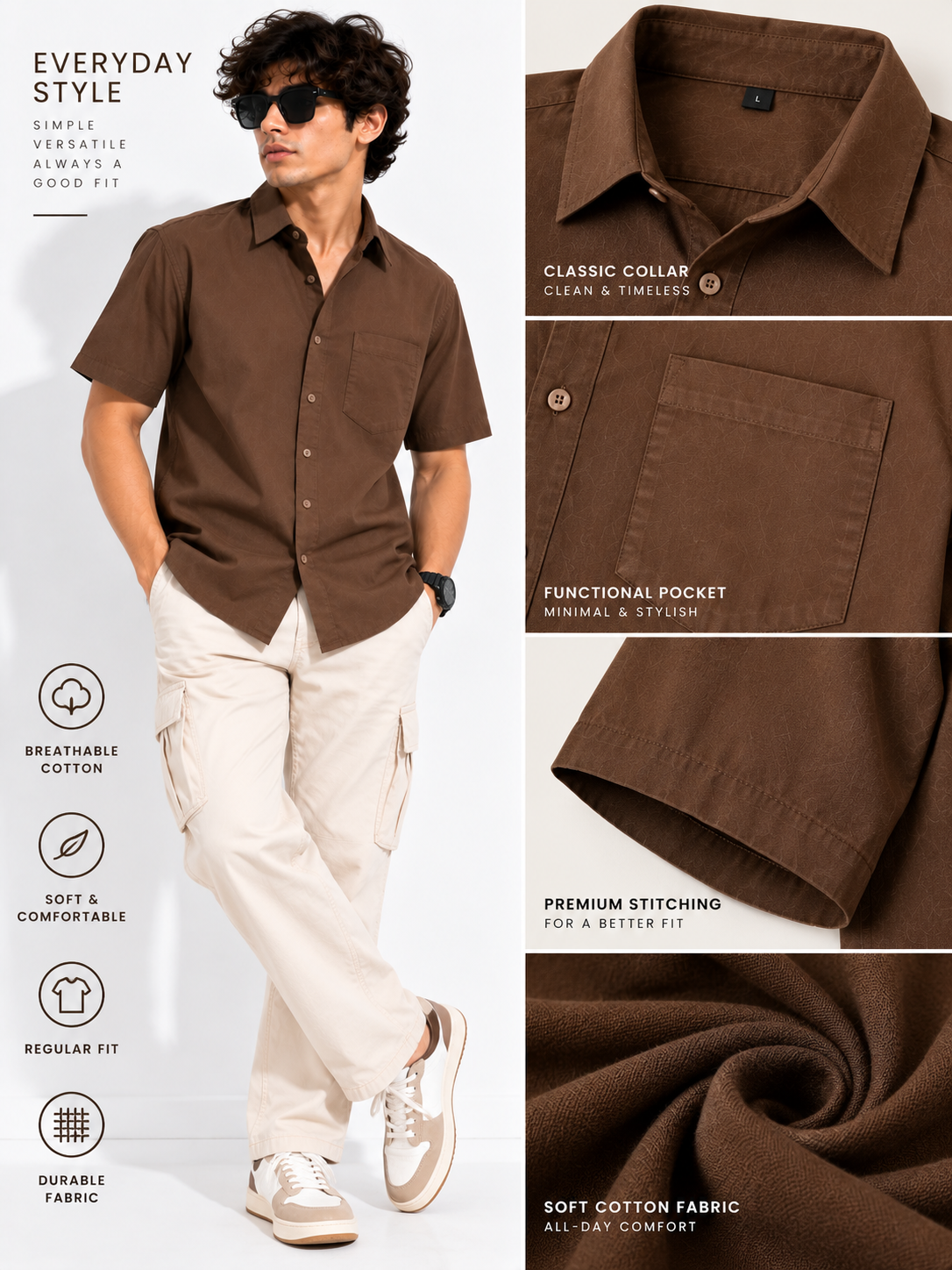 Plain Comfort Fit Cotton Shirt for Men