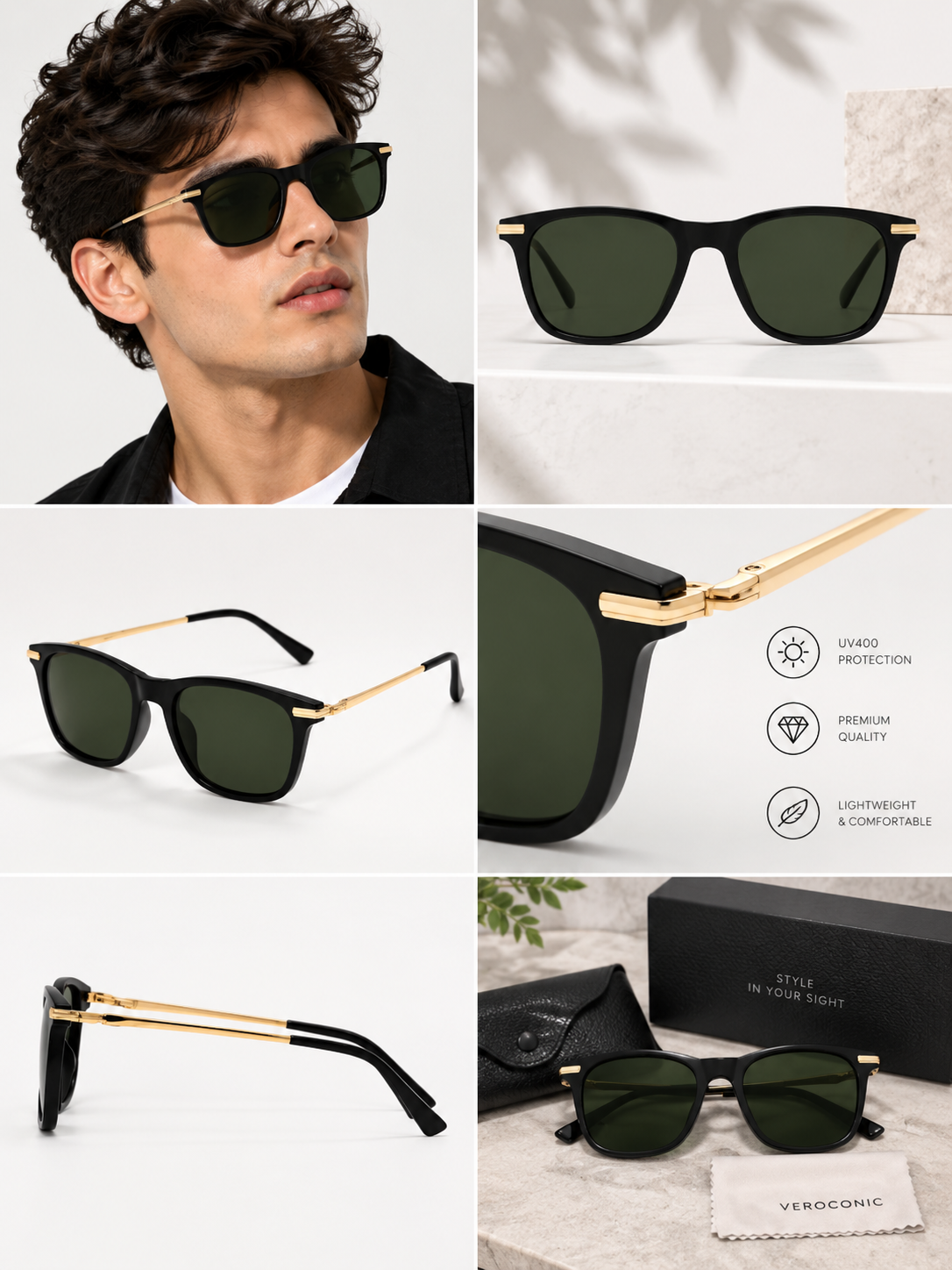 Gold Toned Metal Frame Sunglasses for Women & Men