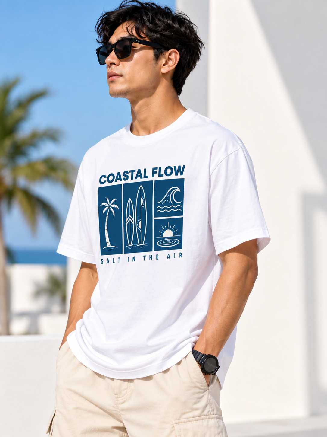 White Typography Printed Oversized Cotton T-Shirt