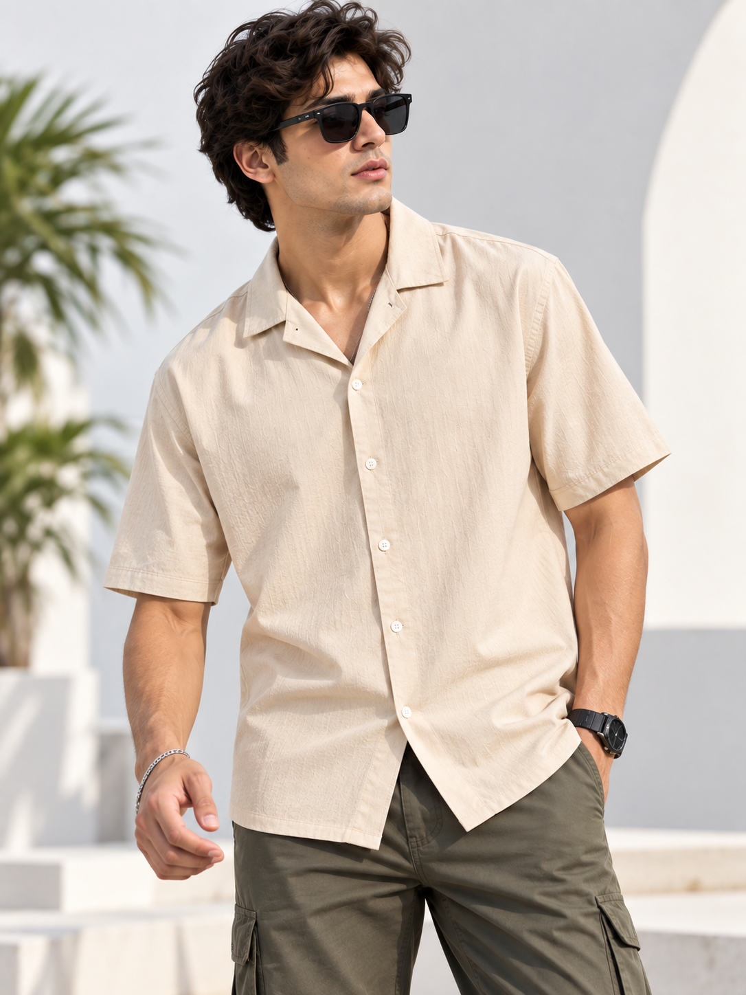 Plain Comfort Fit Cotton Shirt for Men