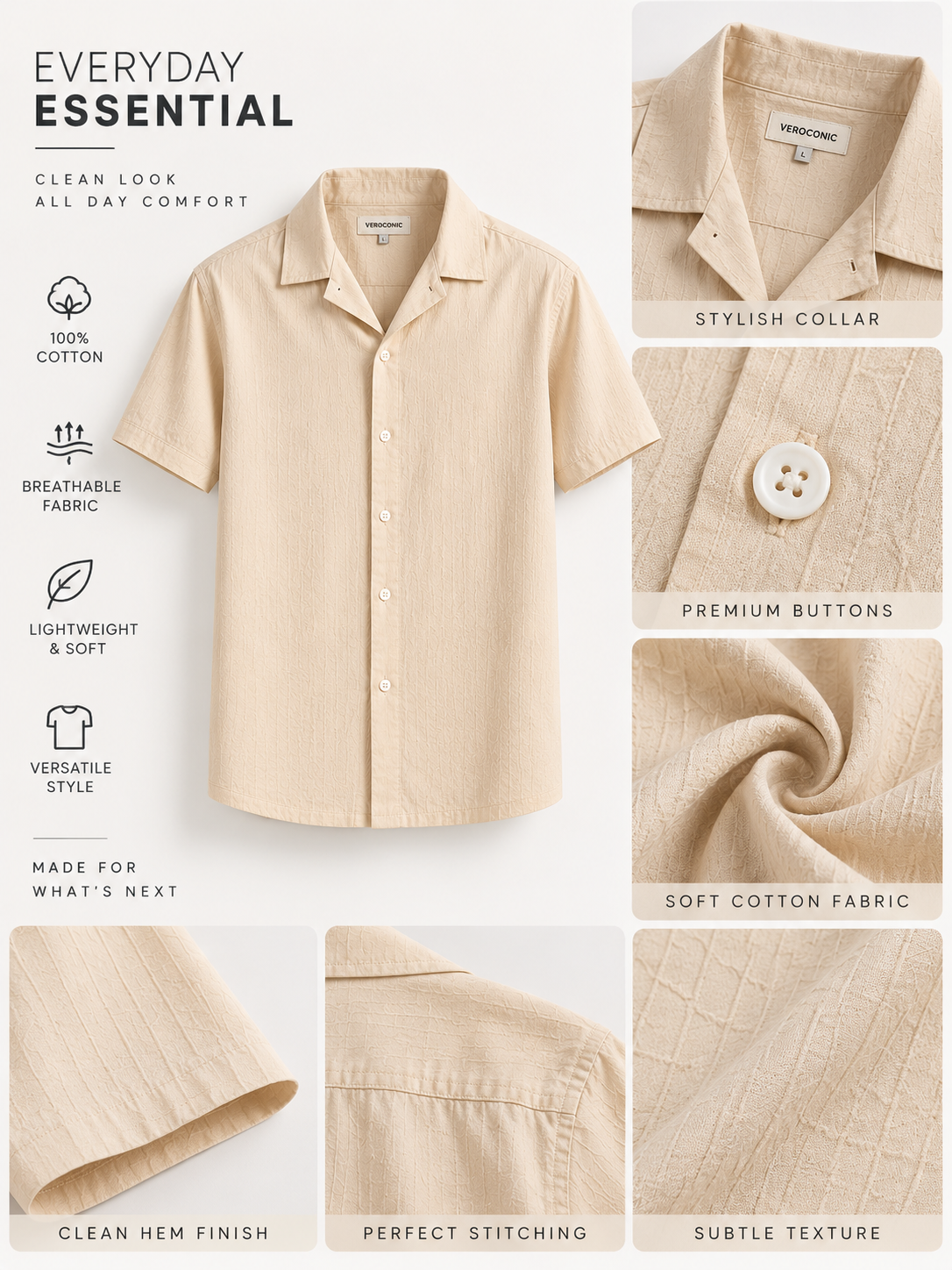 Plain Comfort Fit Cotton Shirt for Men