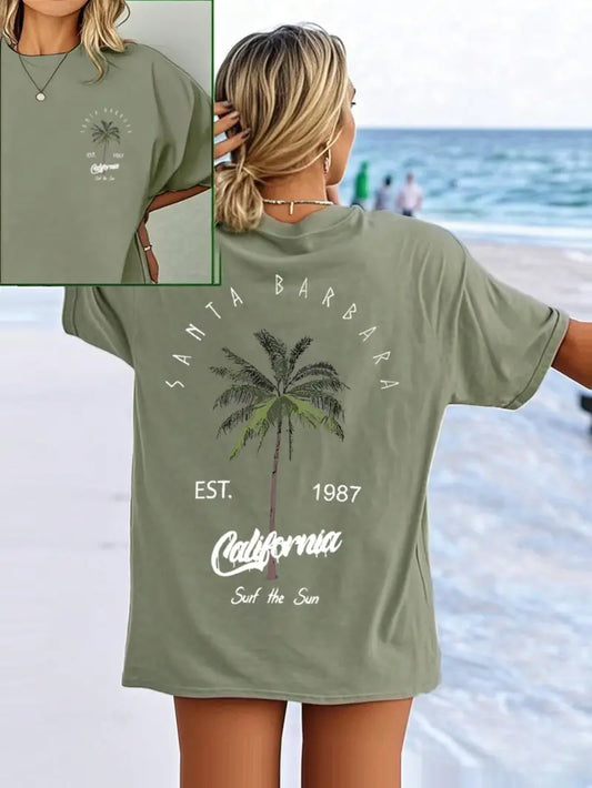 California Graphic Oversized Printed Women's T-Shirt Green Color, Unisex, Back Print