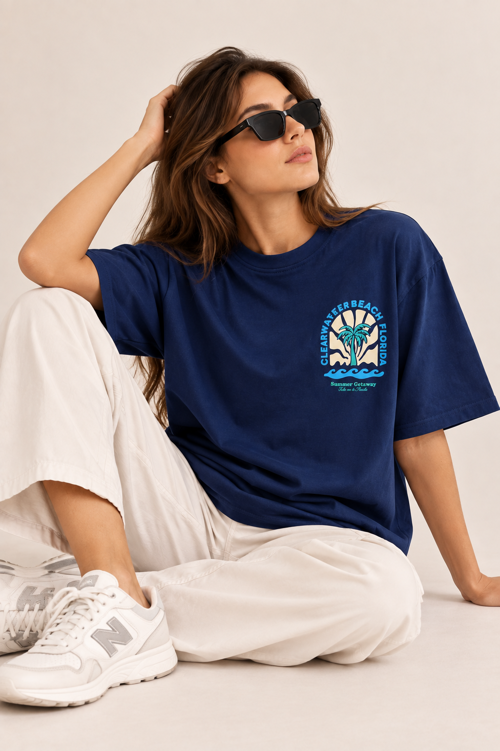 Women Navy Blue Printed Relaxed fit Cotton T-Shirt