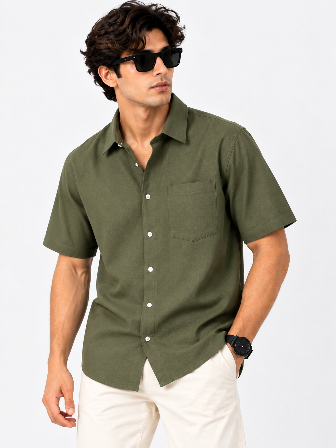 Plain Comfort Fit Cotton Shirt for Men