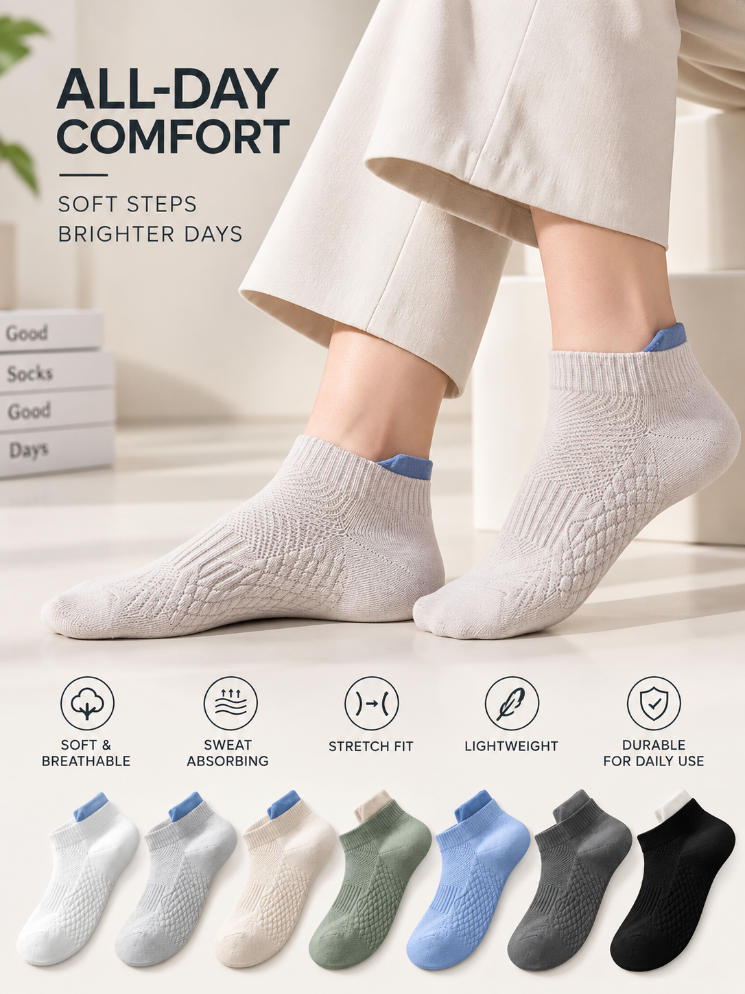 Unisex Pack of 7 Multicoloured Ankle-Length Casual Socks