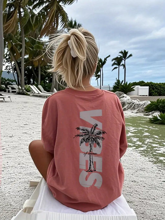 Vibes Graphic Oversized Printed Women's T-Shirt Dark Onion Color, Unisex, Back Print