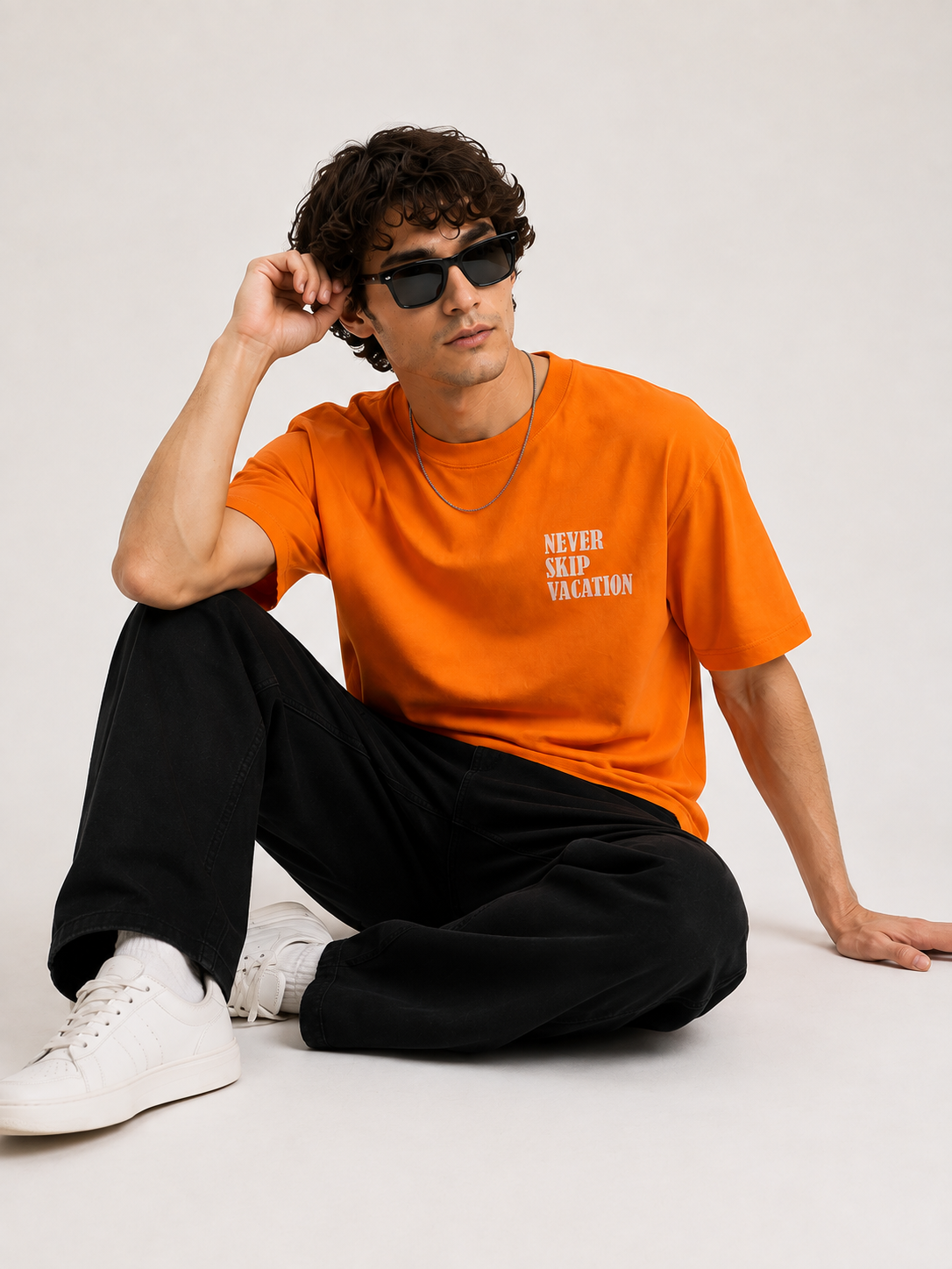 Orange Typography Printed Oversized Cotton T-Shirt