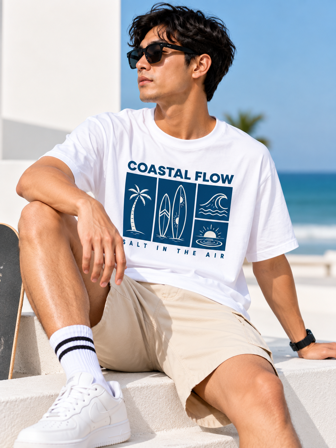 White Typography Printed Oversized Cotton T-Shirt