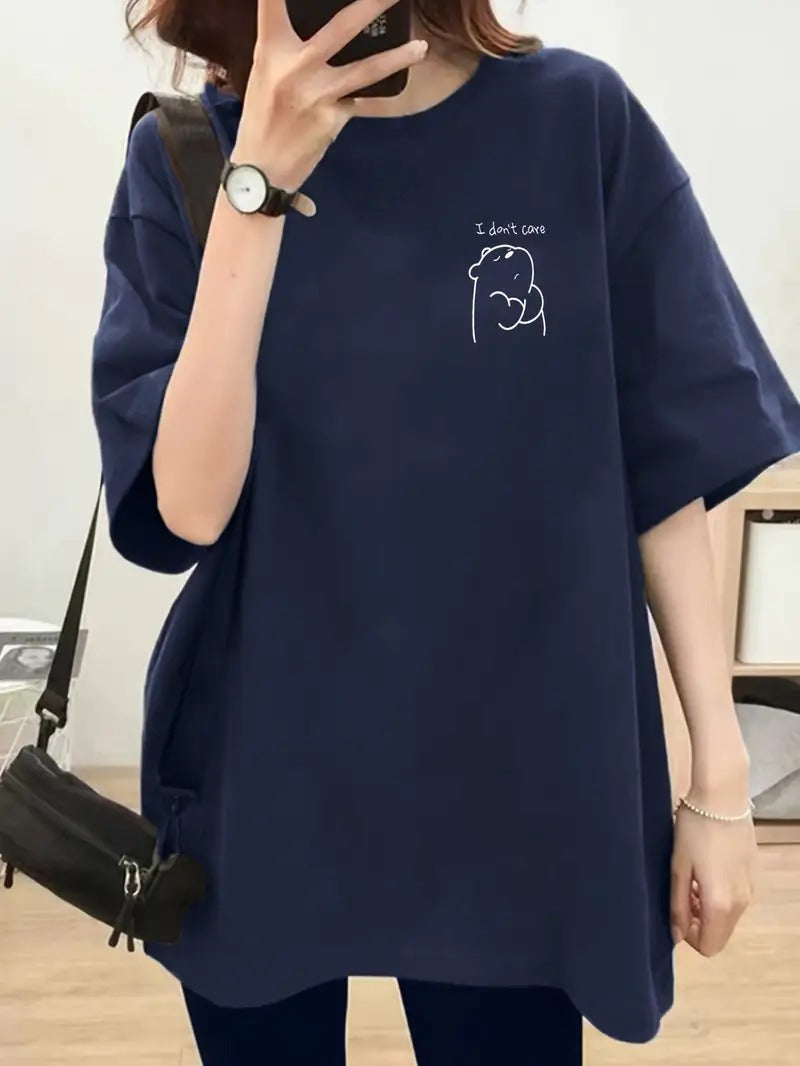 I Don't Care Graphic Oversized Printed Women's T-Shirt Navy Blue Color, Unisex