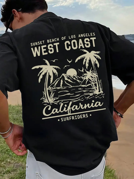 West Coast Graphic Loose-Fitting Black Oversized Printed T-Shirt for Men & Unisex