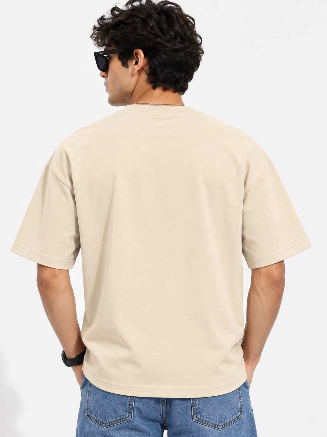 Beige Graphic Printed Oversized Cotton T-Shirt