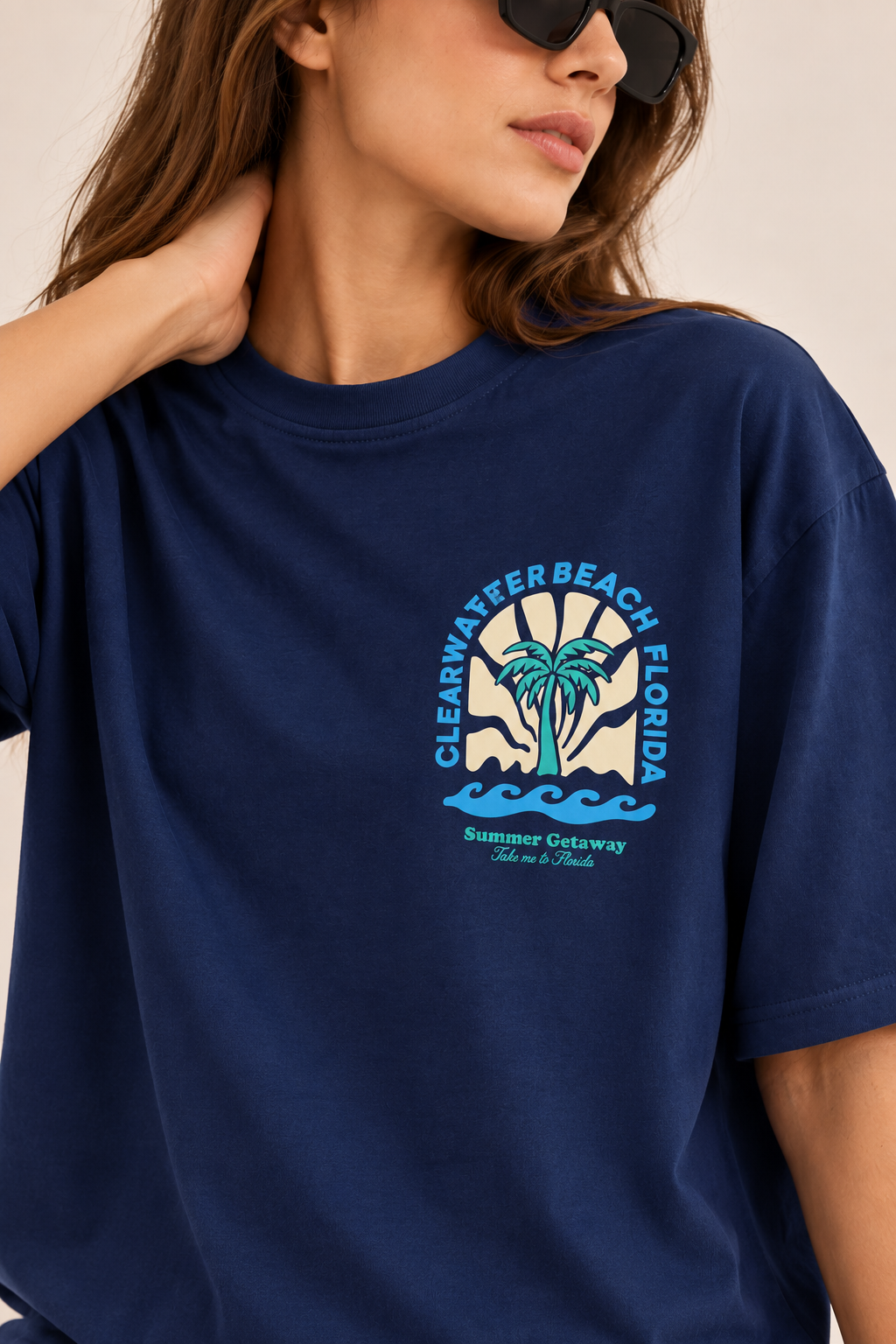 Women Navy Blue Printed Relaxed fit Cotton T-Shirt