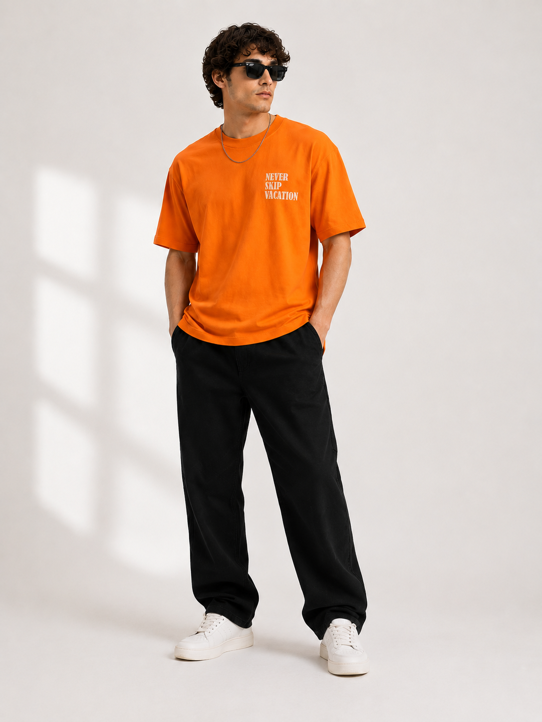 Orange Typography Printed Oversized Cotton T-Shirt