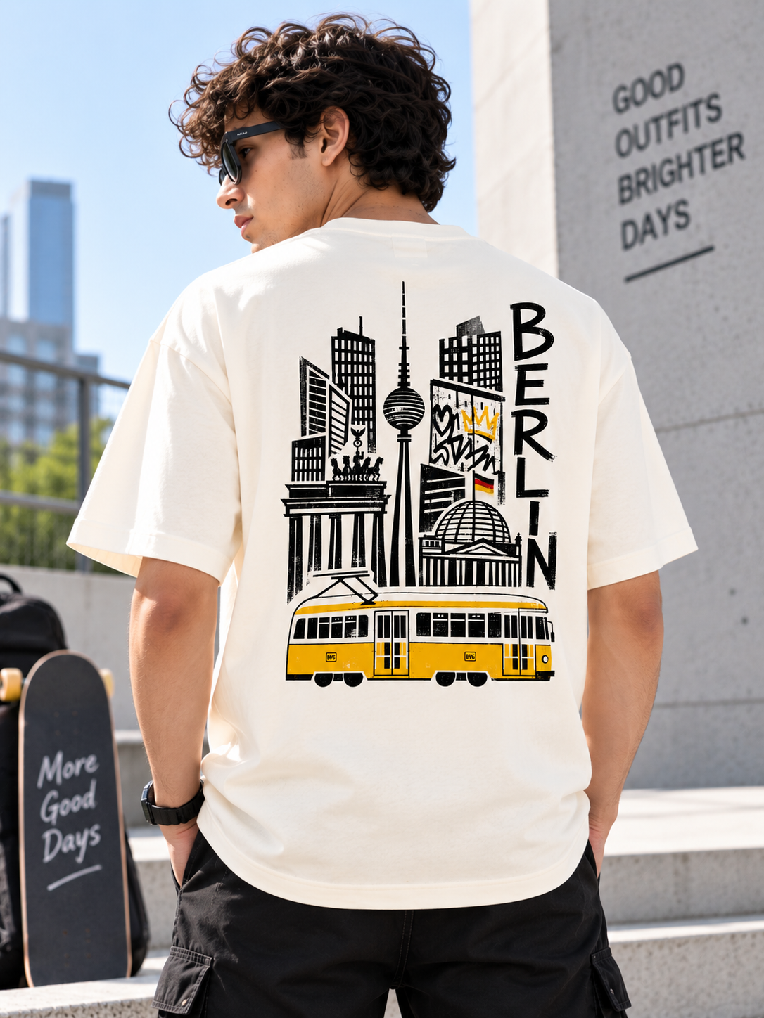 Beige Graphic Printed Oversized Cotton T-Shirt