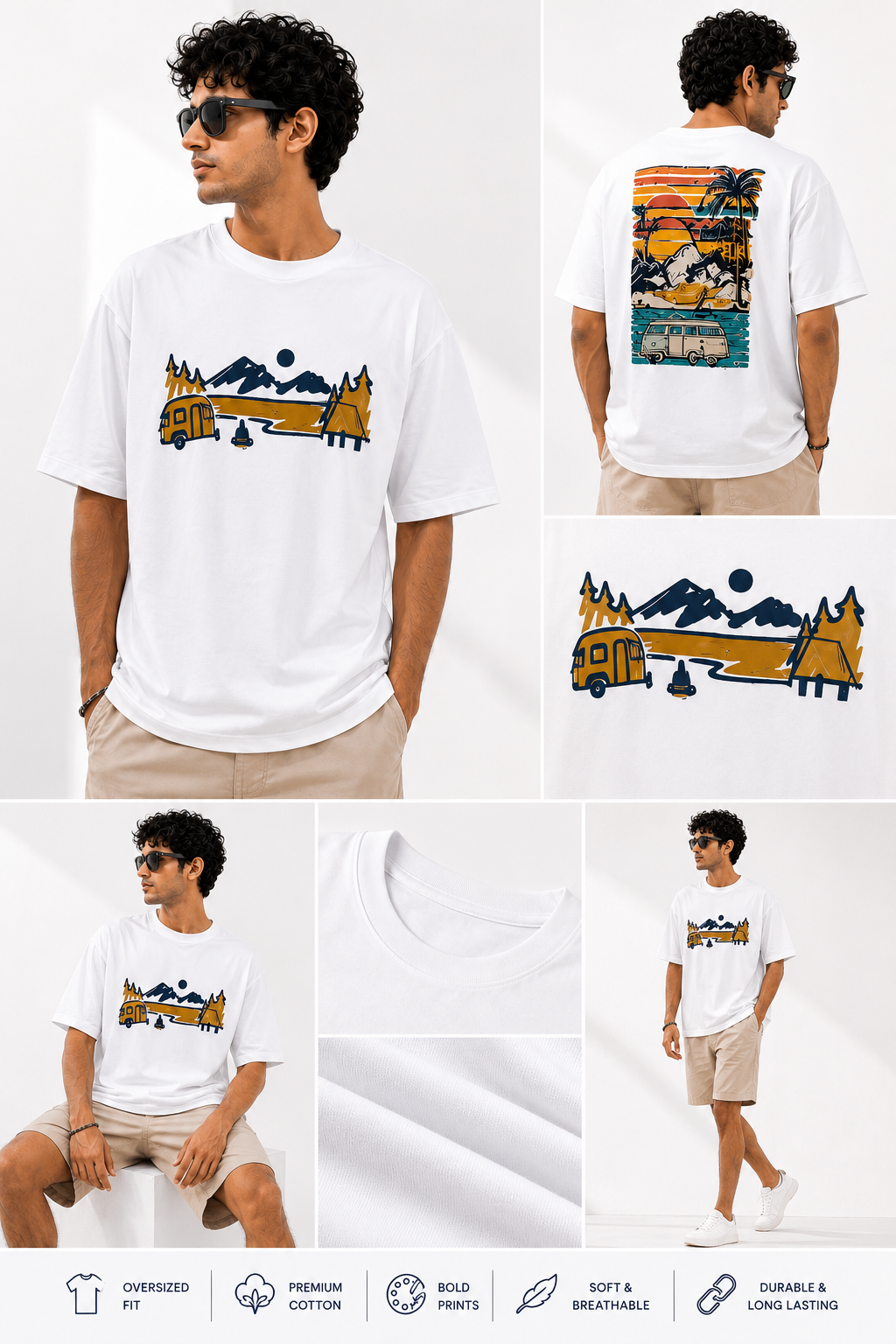 White Typography Printed Oversized Cotton T-Shirt