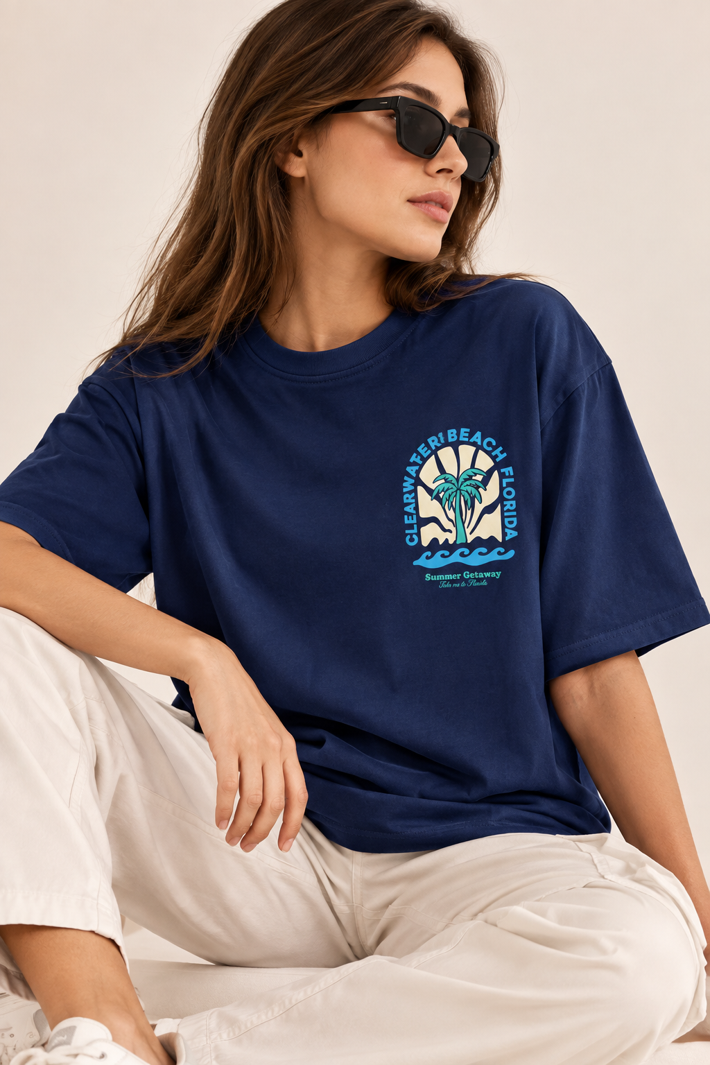Women Navy Blue Printed Relaxed fit Cotton T-Shirt