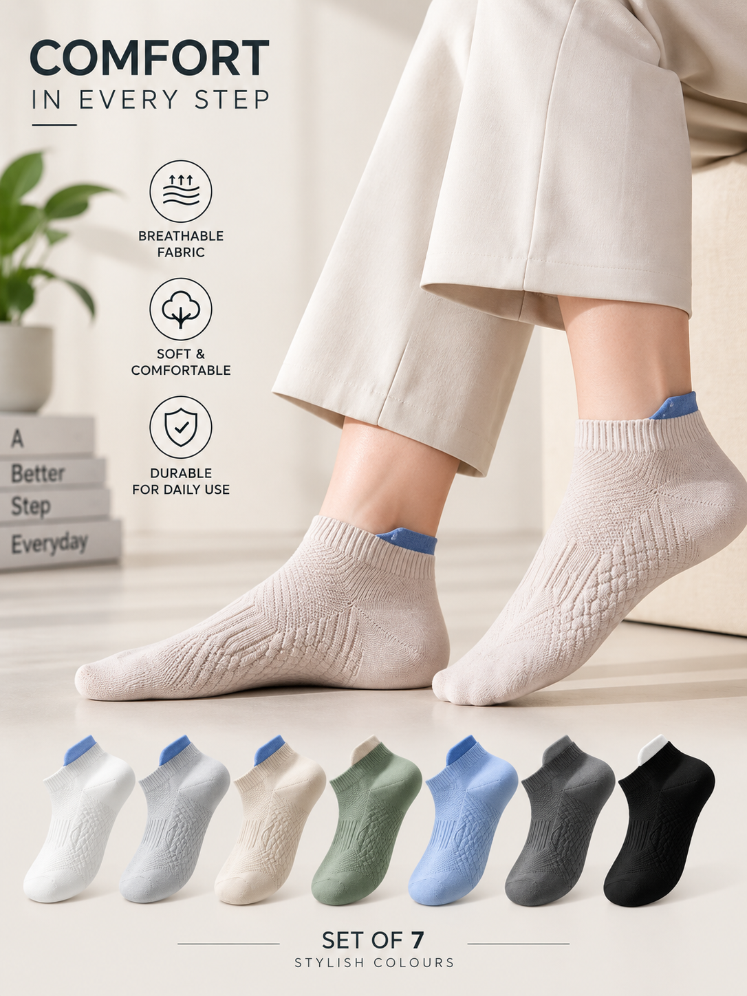 Unisex Pack of 7 Multicoloured Ankle-Length Casual Socks