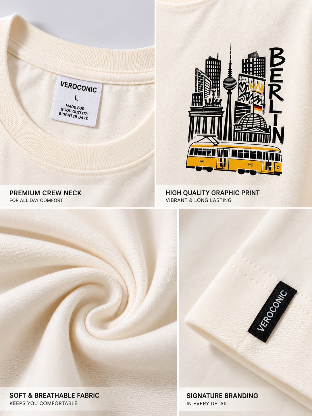 Beige Graphic Printed Oversized Cotton T-Shirt