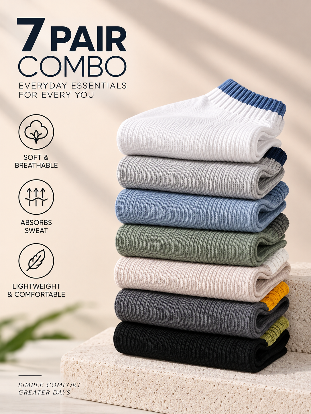 Unisex Pack of 7 Multicoloured Ankle-Length Casual Socks