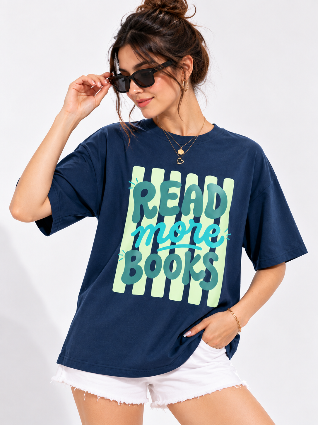 Women Navy Blue Printed Relaxed fit Cotton T-Shirt